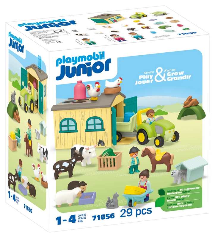 Playmobil JUNIOR: Dobrodružstvo na farme s traktorom, prívesom a zvieratkami